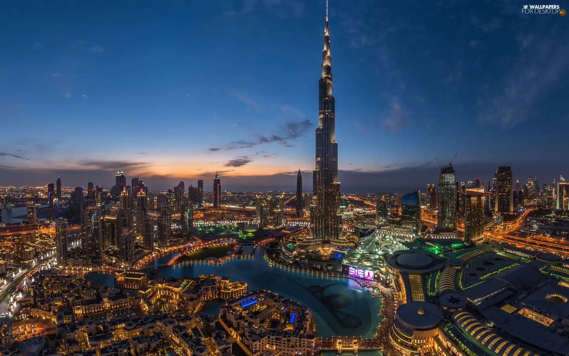 Dubaj, Town, night, Burj Khalifa