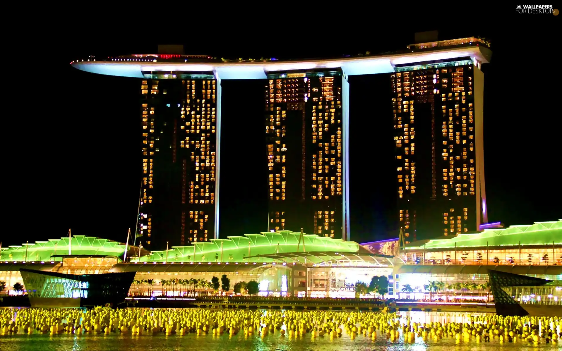 Green, decoration, Marina Bay Sands, Night, Singapur