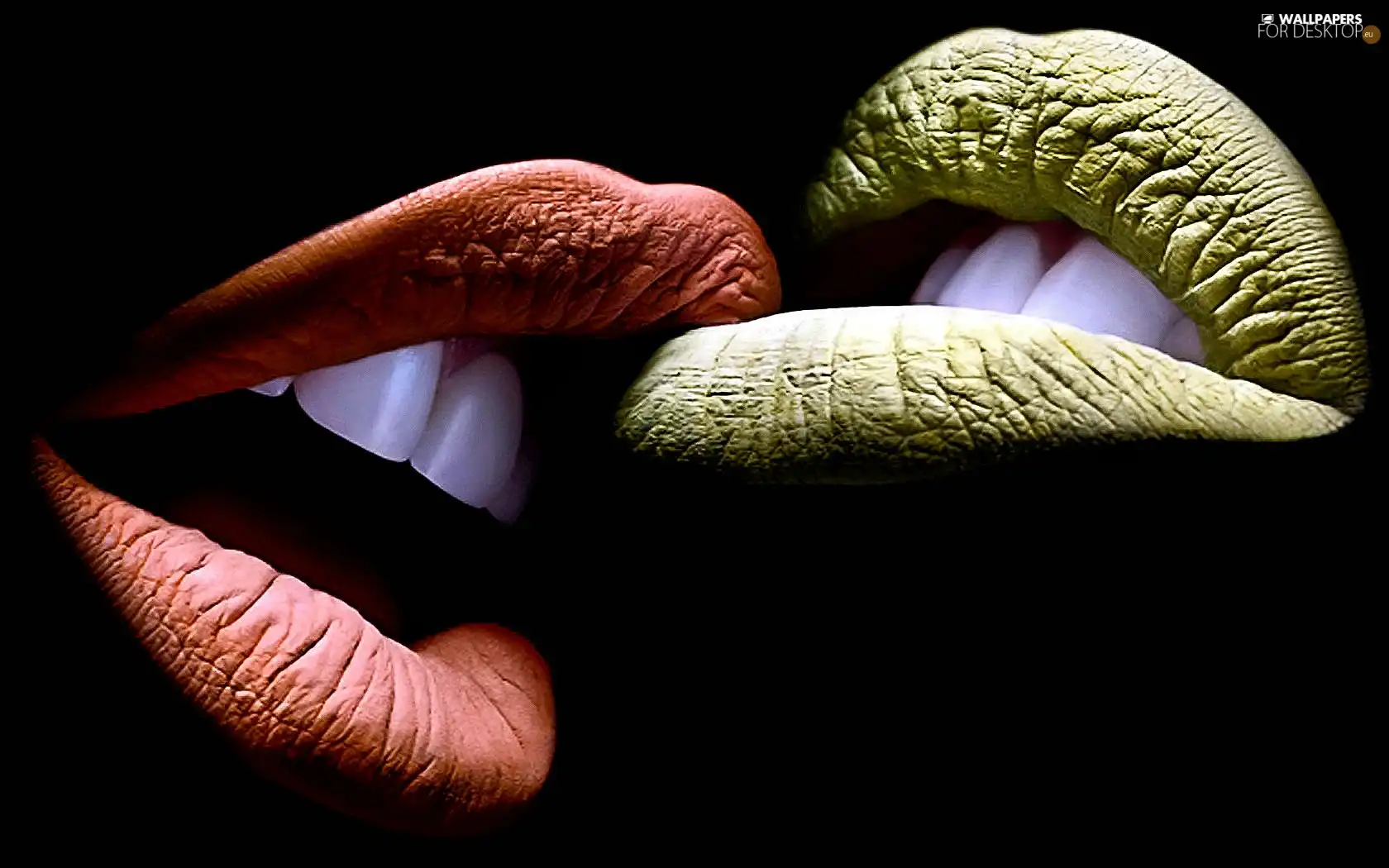 green ones, lips, Orange