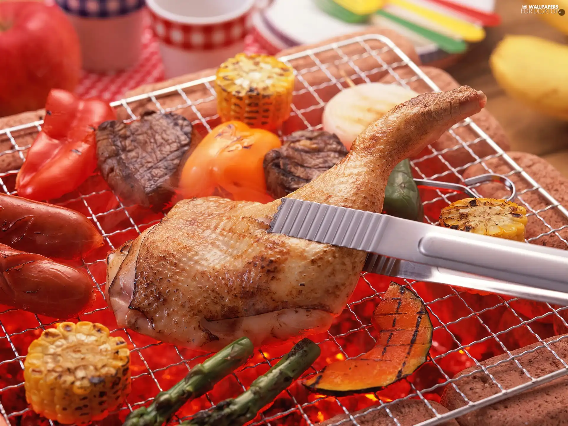 Barbecues, corn, pepper, thigh