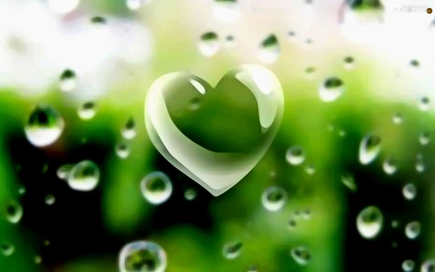 green ones, drops, rain, Heart