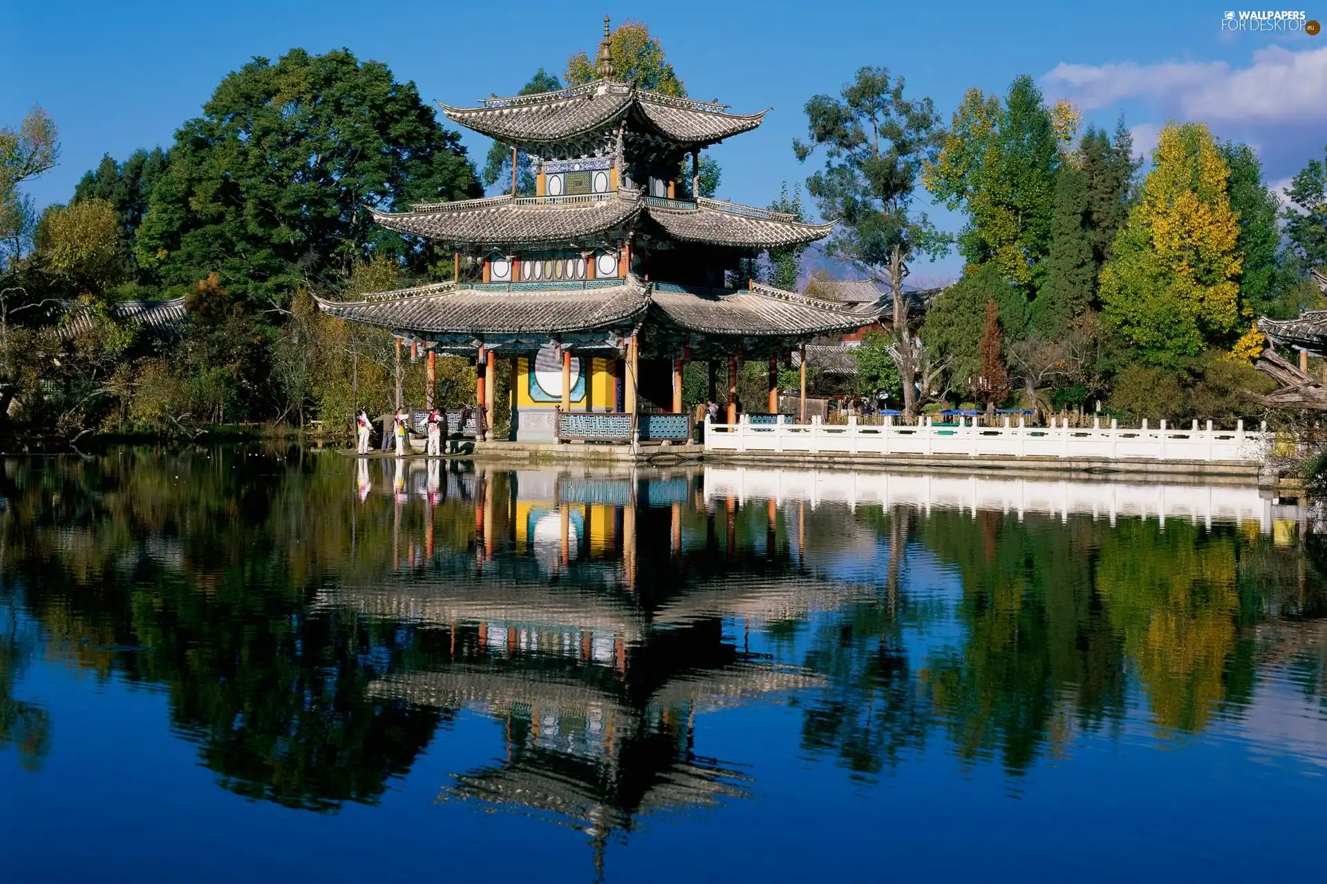 reflection, pagoda, lake