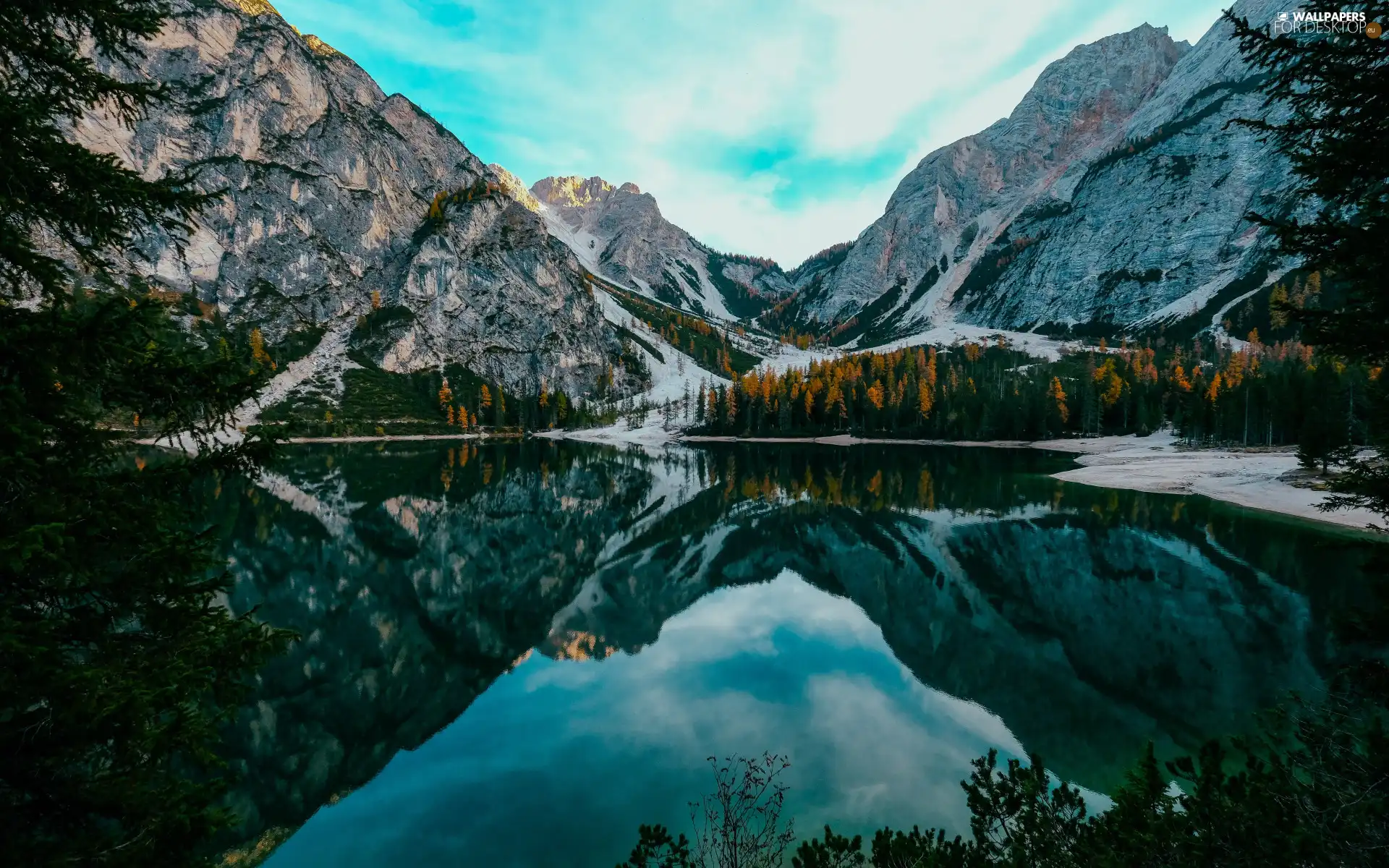 lake, reflection, viewes, Mountains, trees