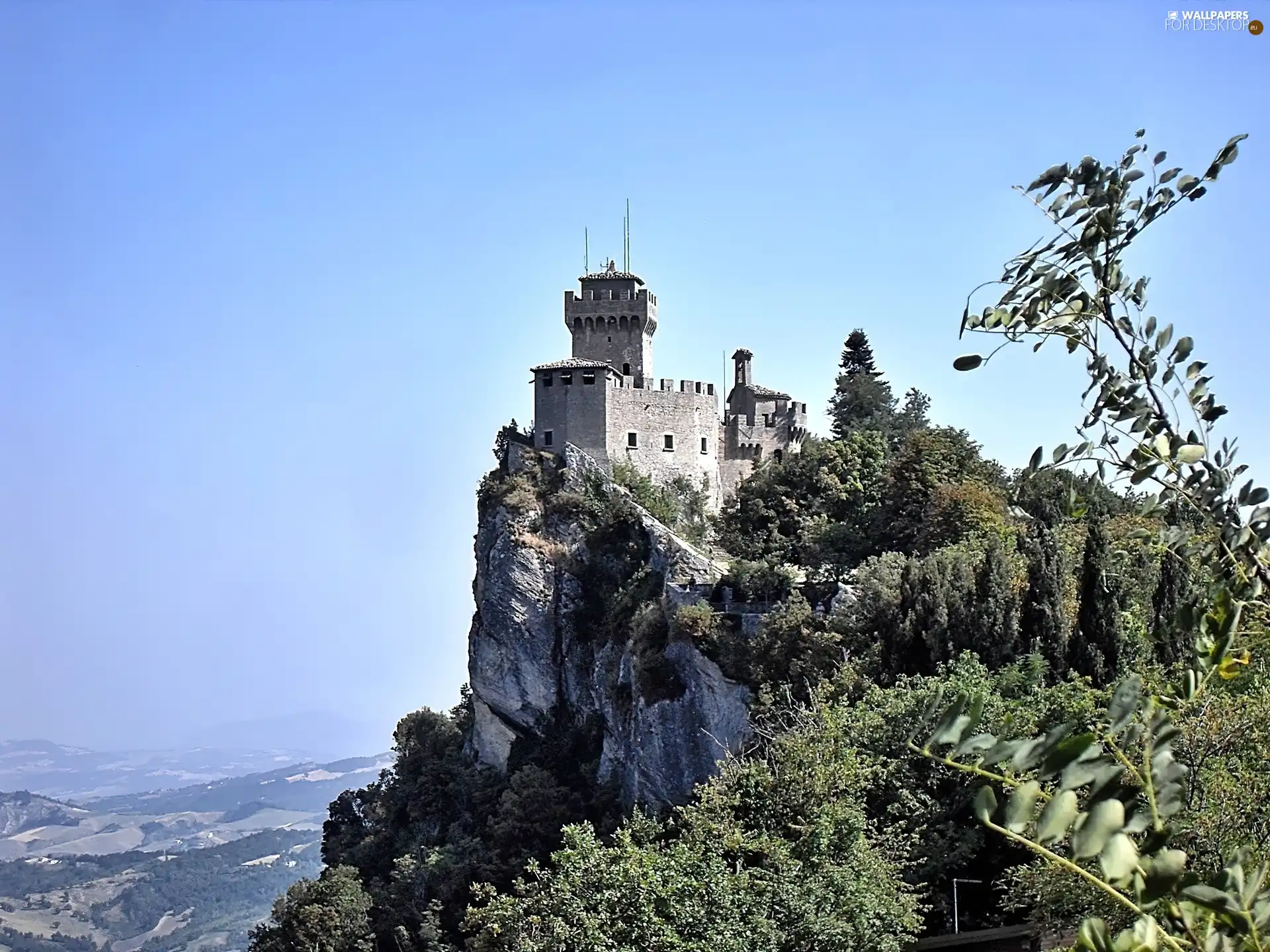 rocks, acacia, Castle, ruins, San Marino