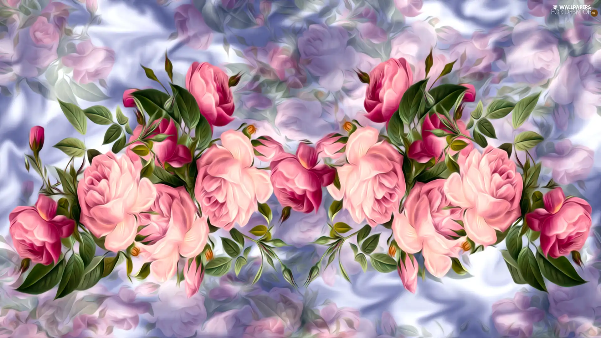 Flowers, Pink, graphics, roses