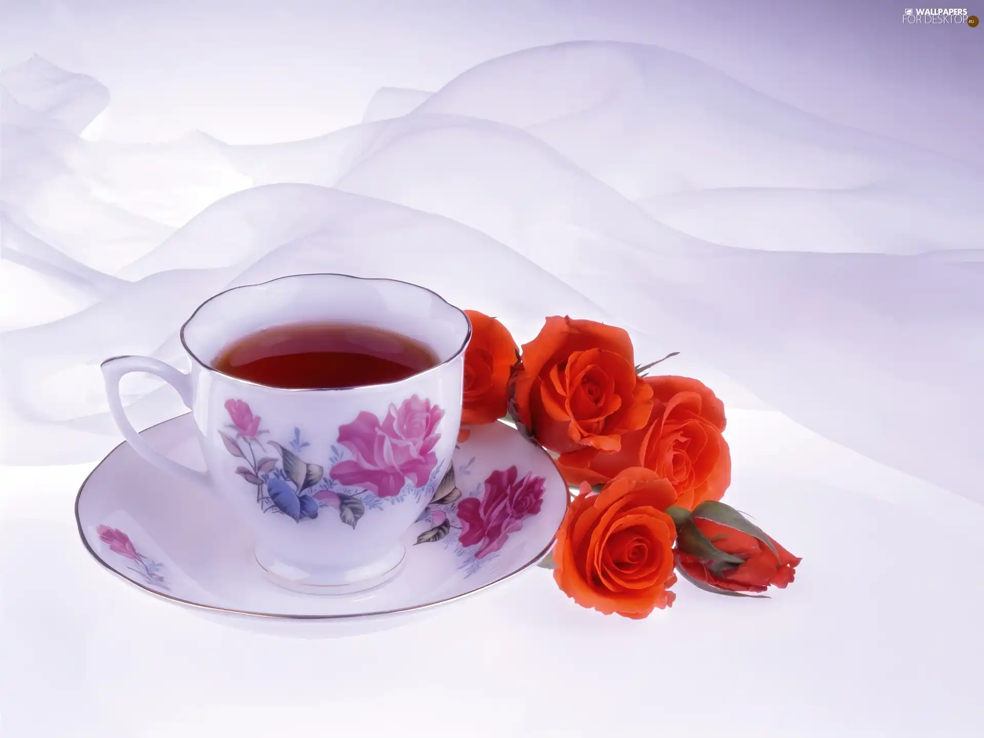 roses, cup, tea