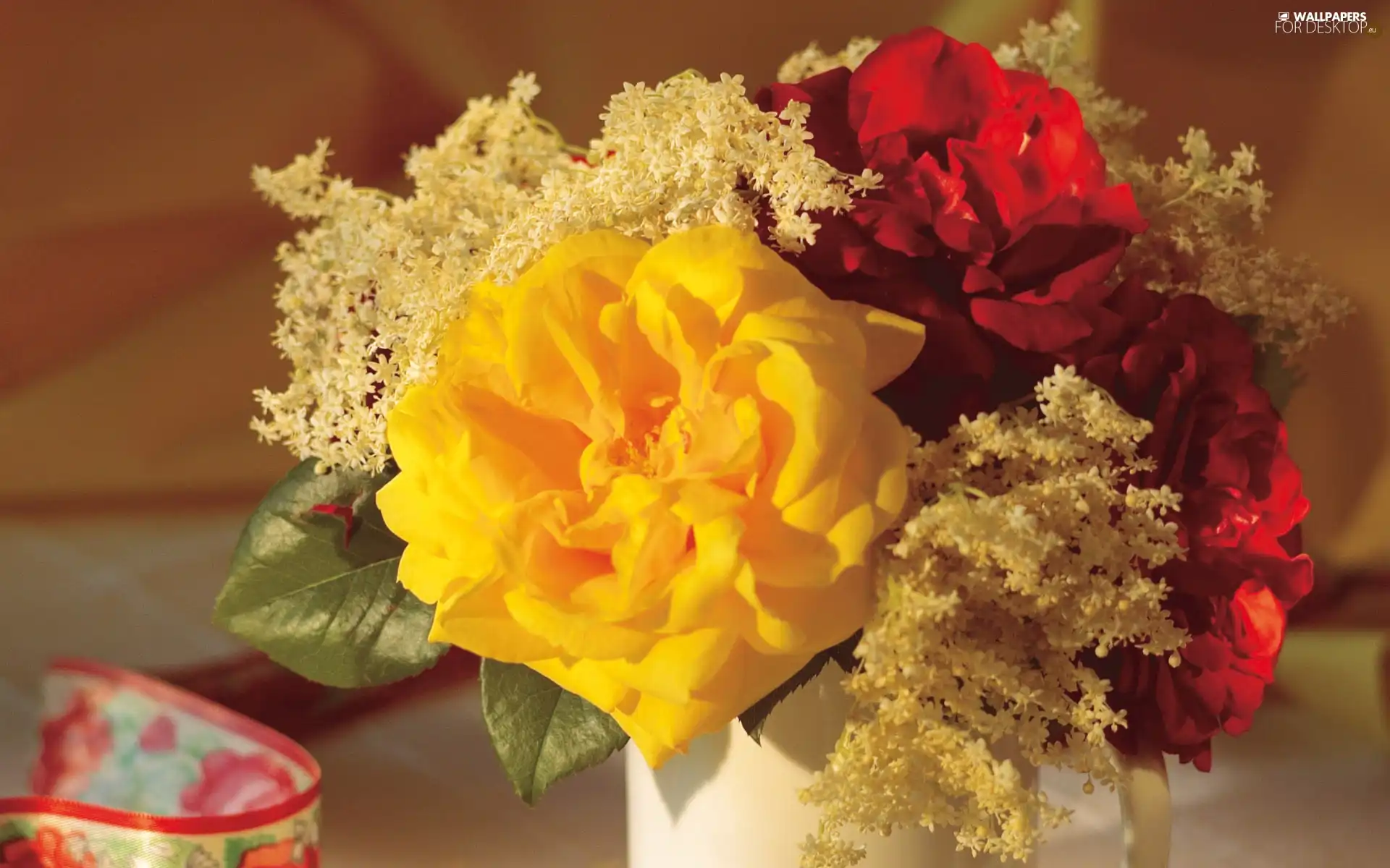 bouquet, red, rouge, yellow