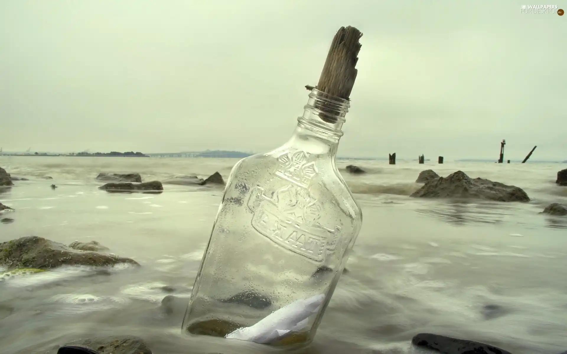 sea, Bottle, cork
