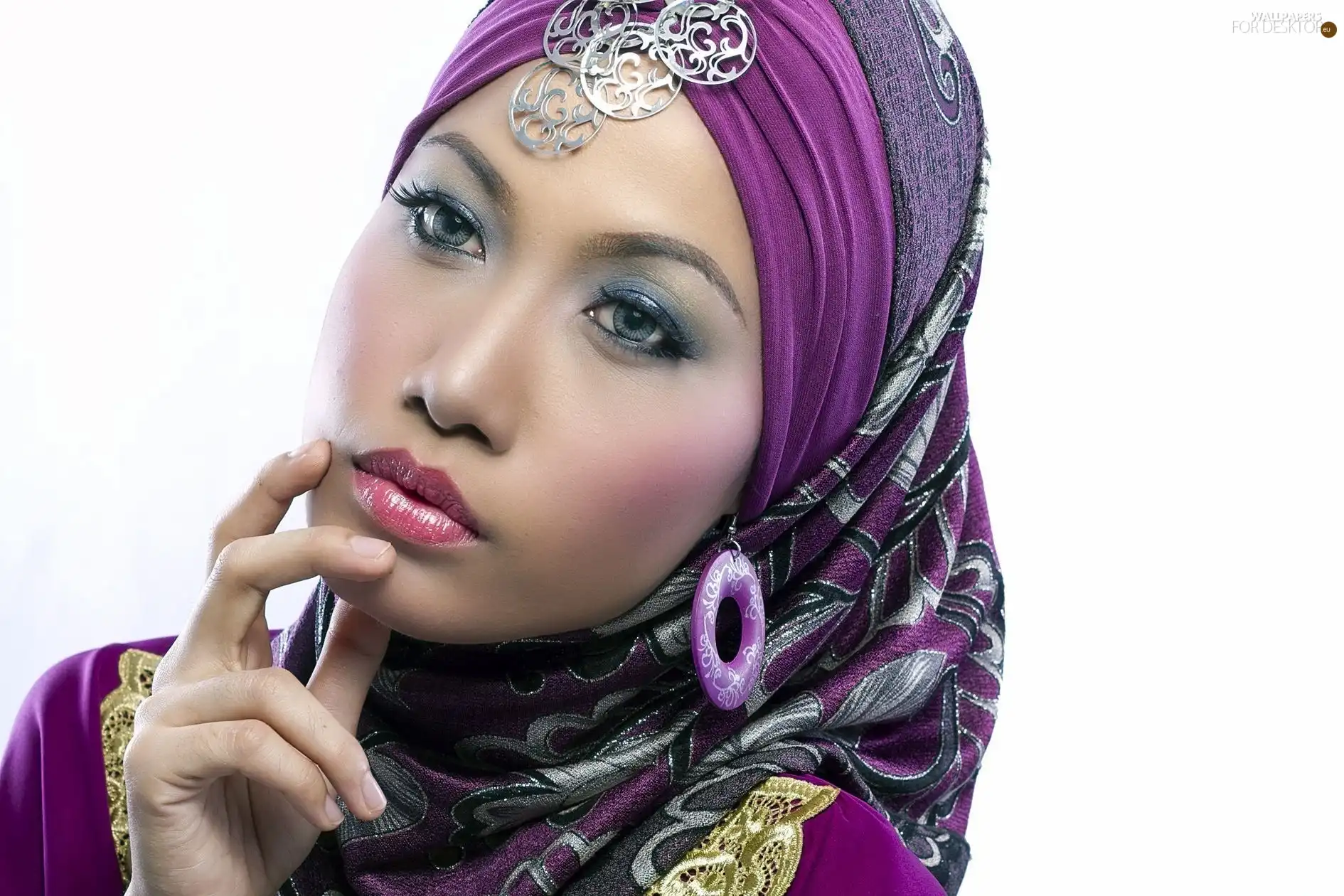 shawl, jewellery, Women, make-up, Beauty
