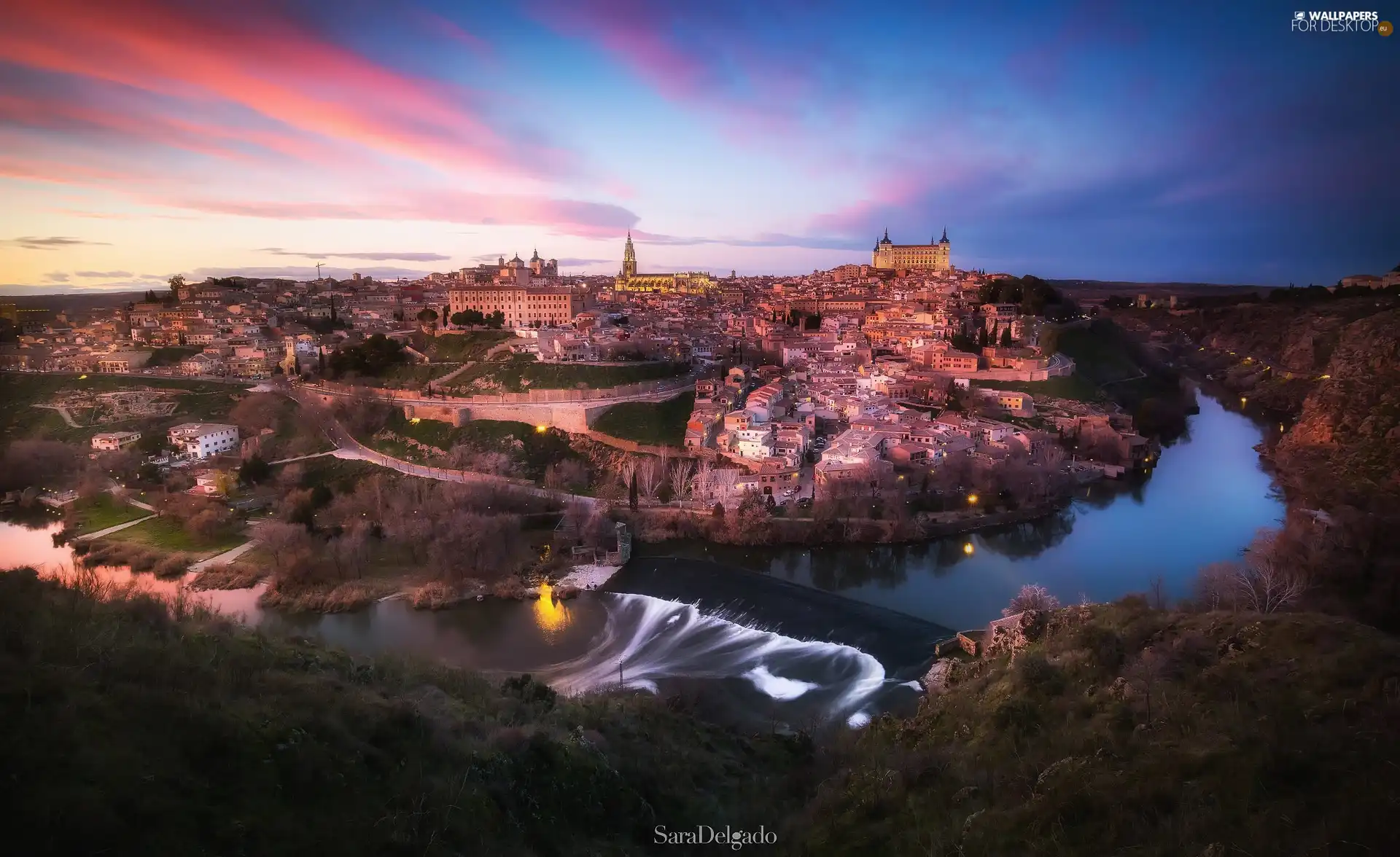 light, Town, Toledo, Spain, Tag River, Houses