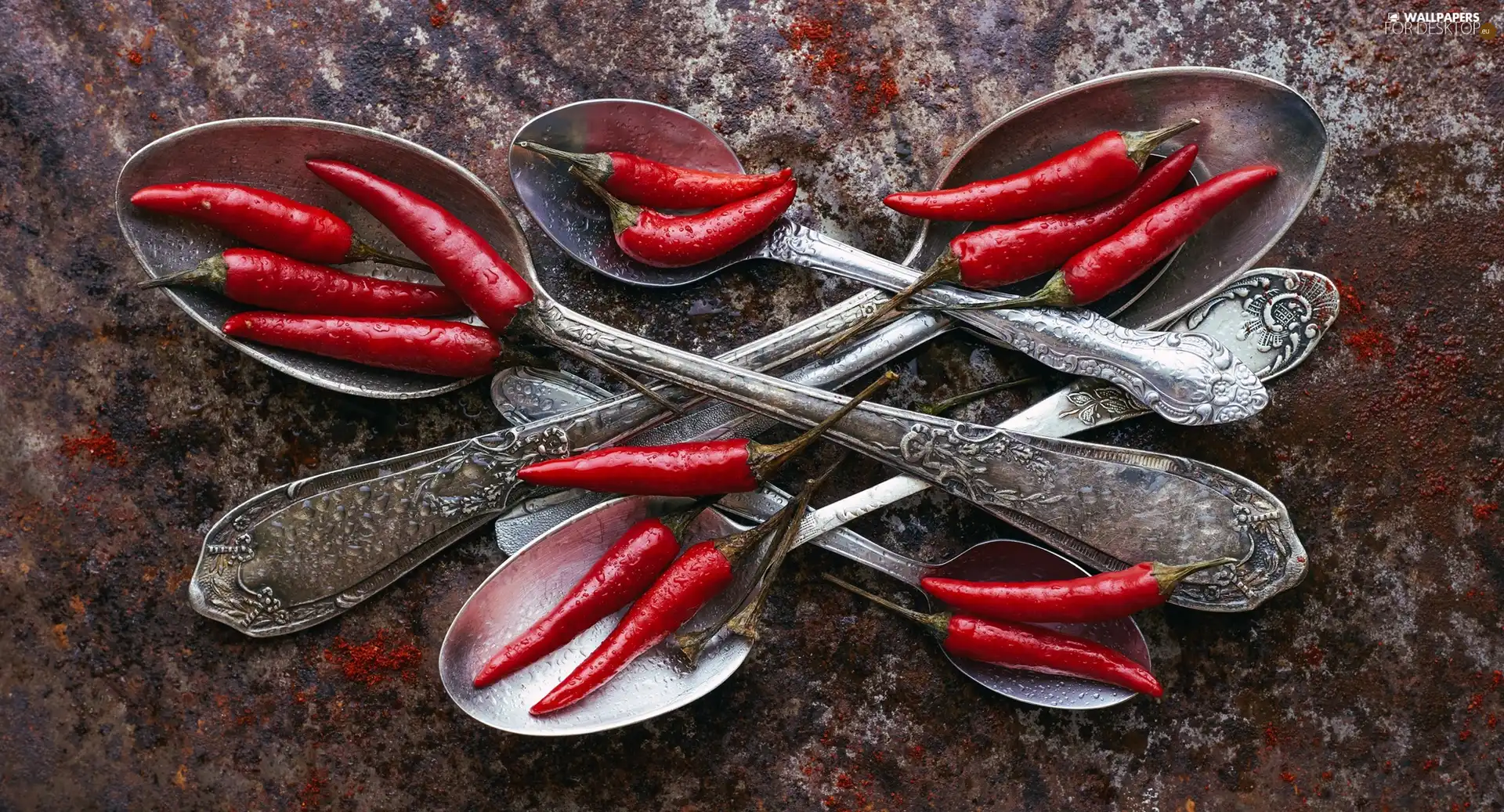Silver, Spoons, Chilies, Chili, vegetables