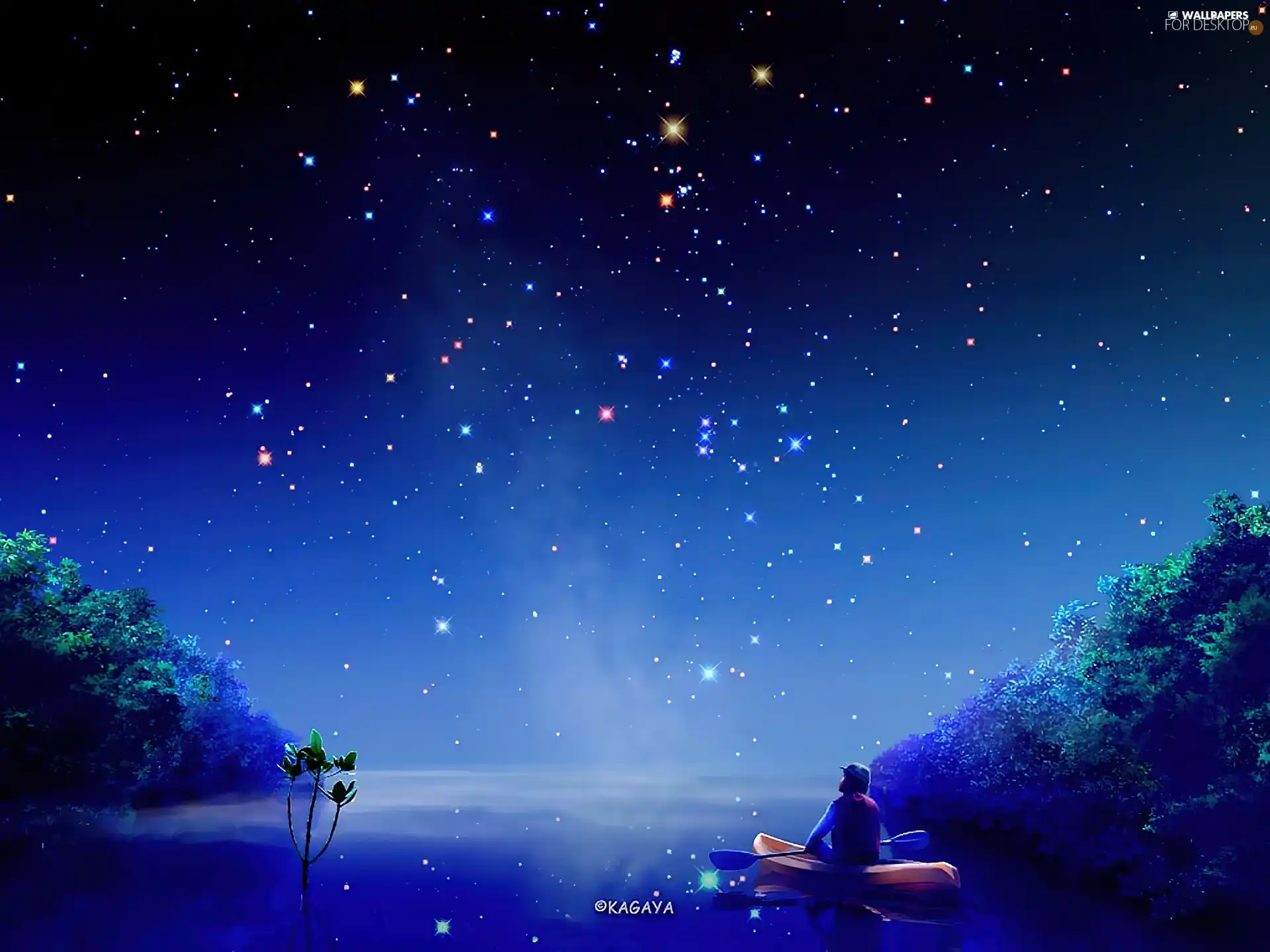 star, Kagaya, canoeist, Sky, graphics