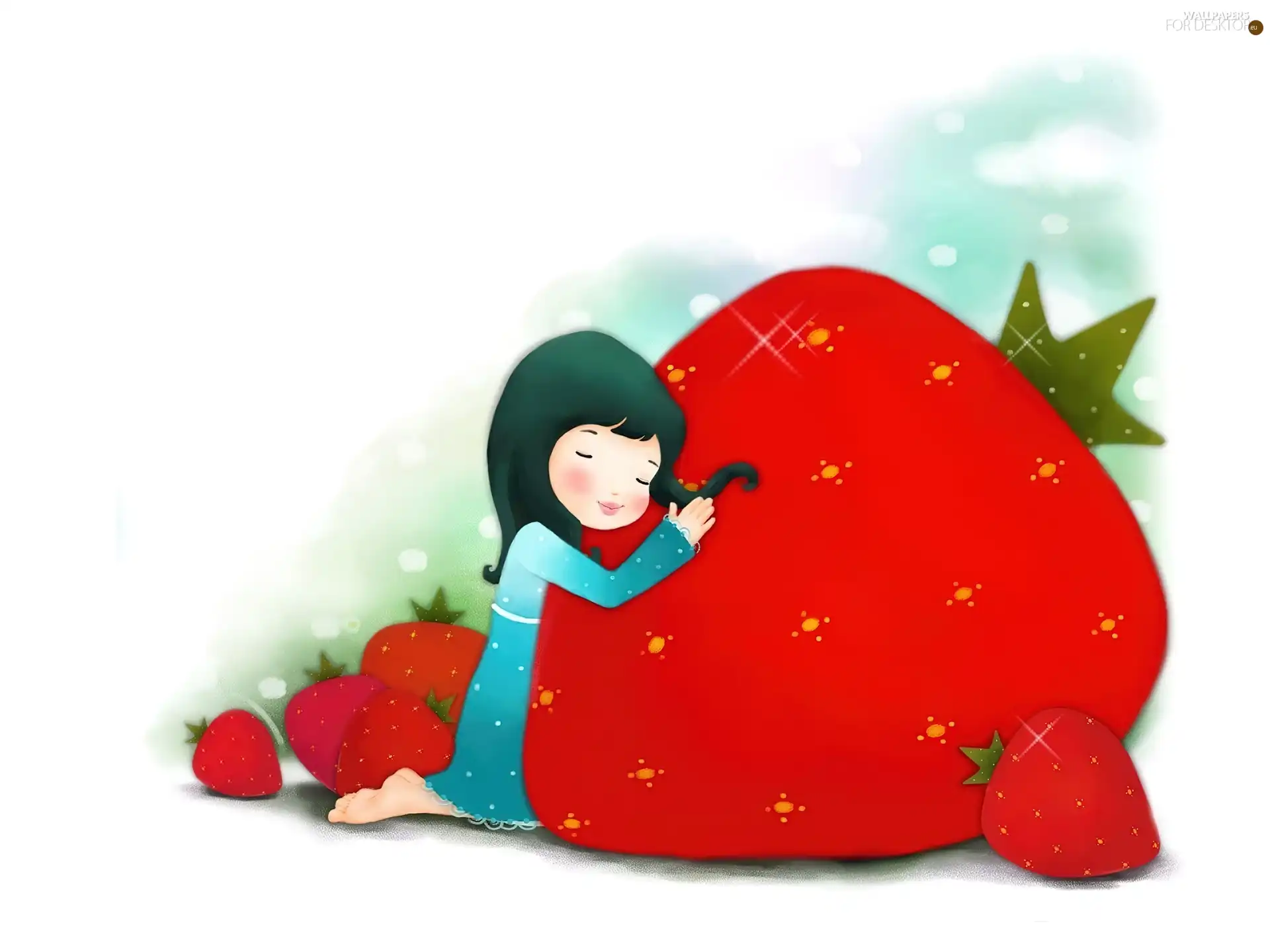 Kid, strawberries