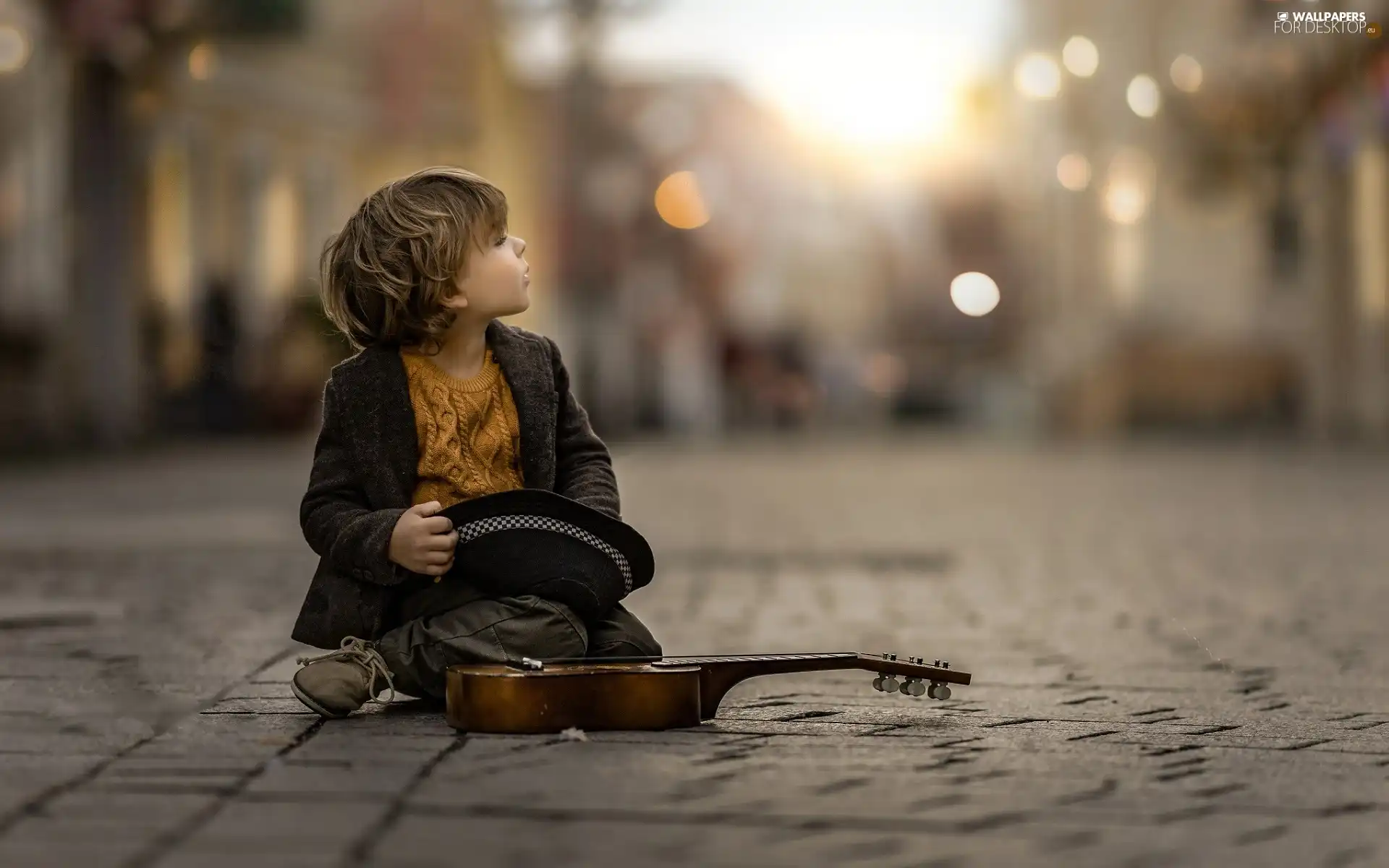 violin, Street, boy, Hat, sitter