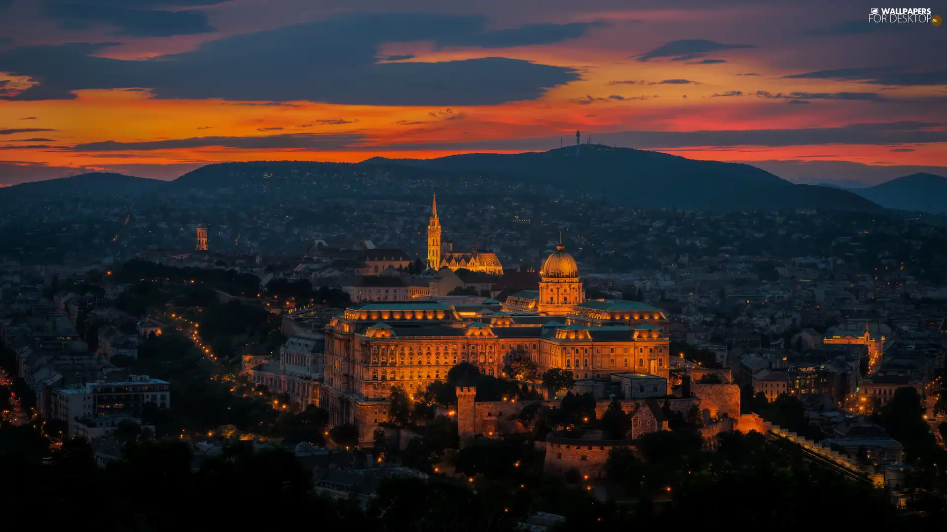 The Royal Castle, Great Sunsets, Budapest, Hungary, The Hills, Floodlit