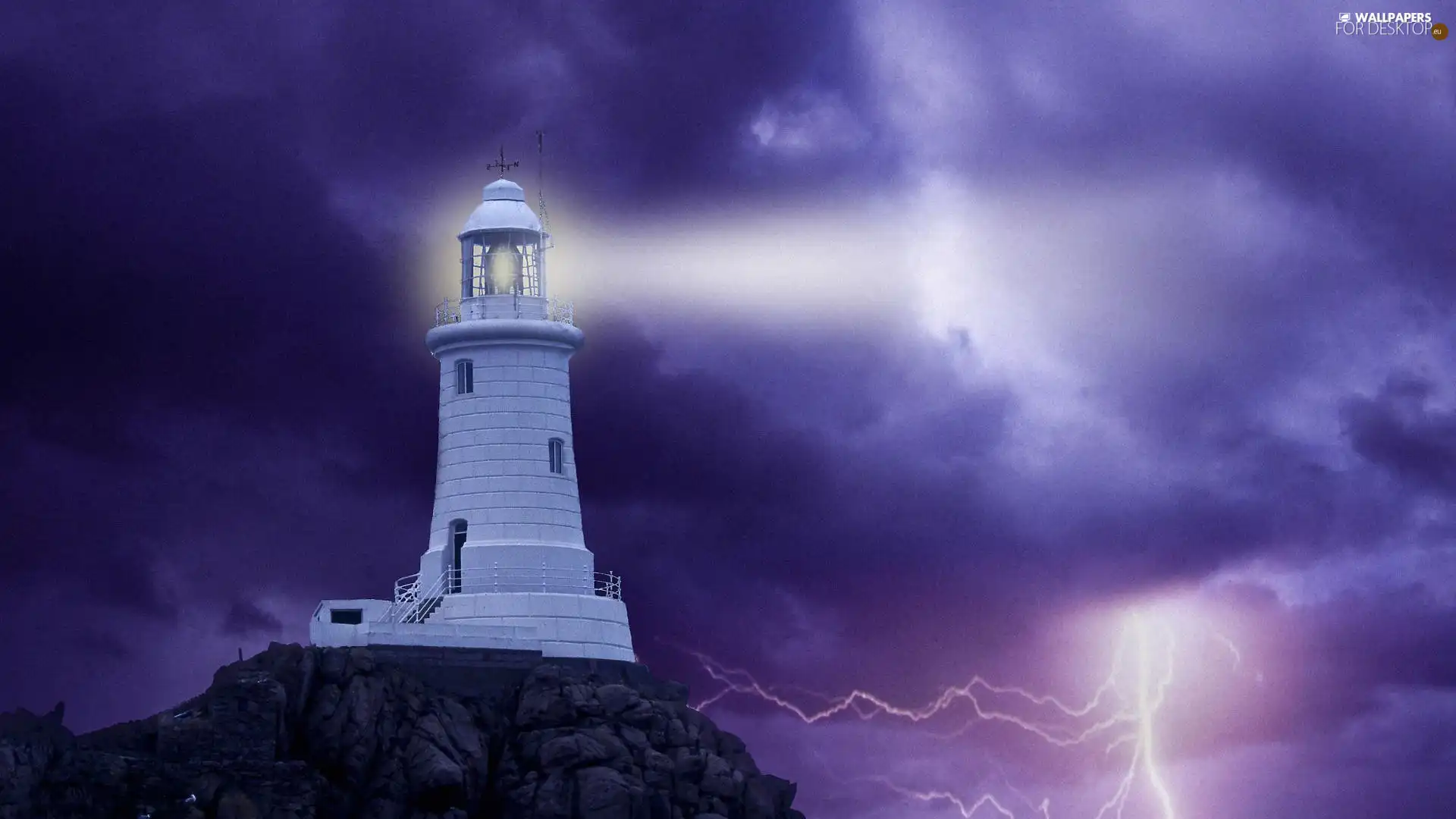 Lighthouse, Storm, thunderbolt, maritime