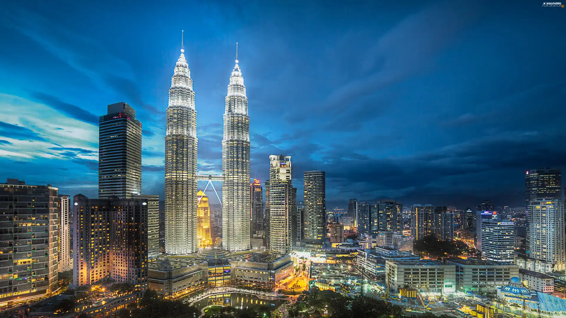 Night, Petronas Towers, Kuala Lumpur, Town, Malaysia
