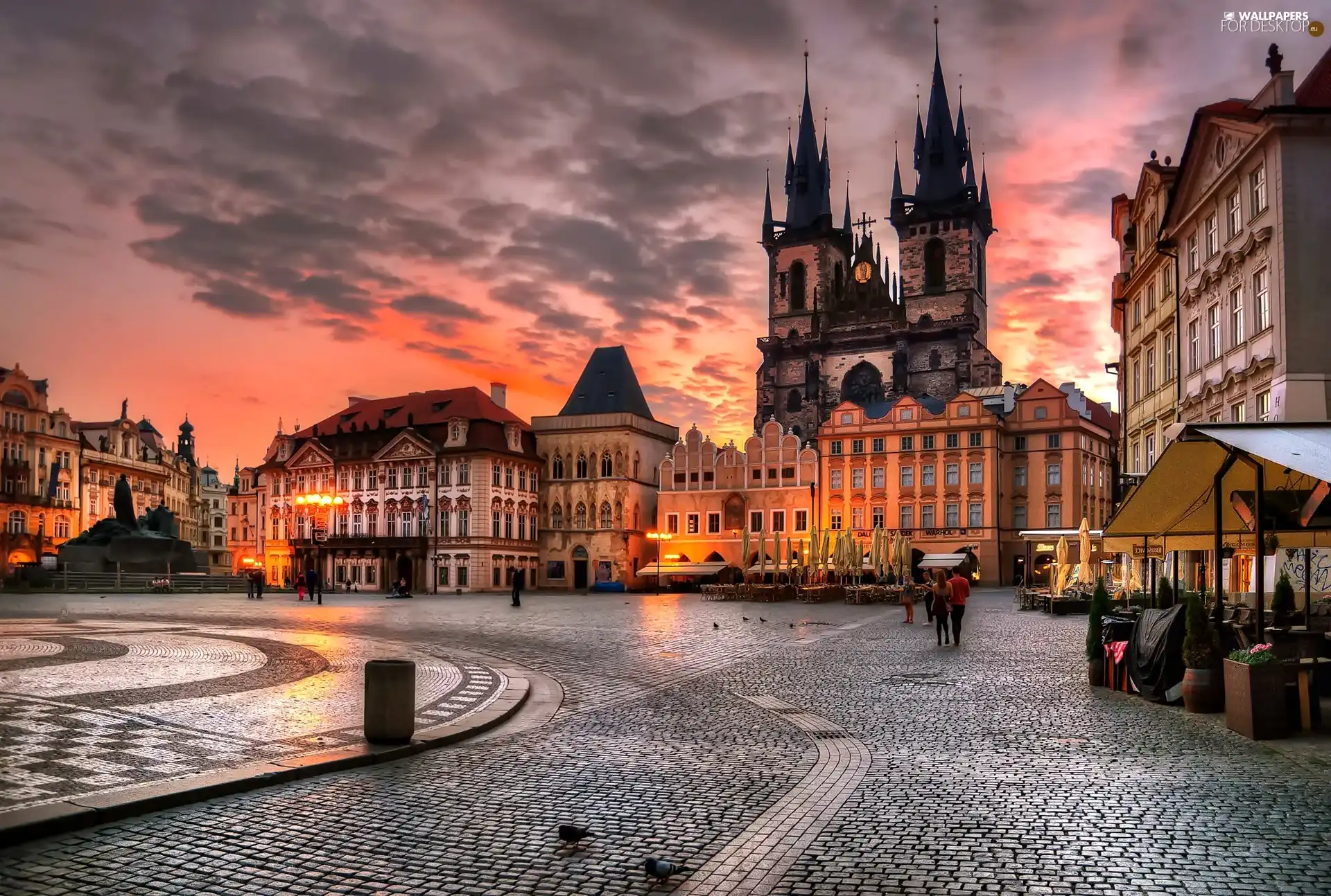 Town, Prague, Towers, Great Sunsets, Houses, Czech Republic