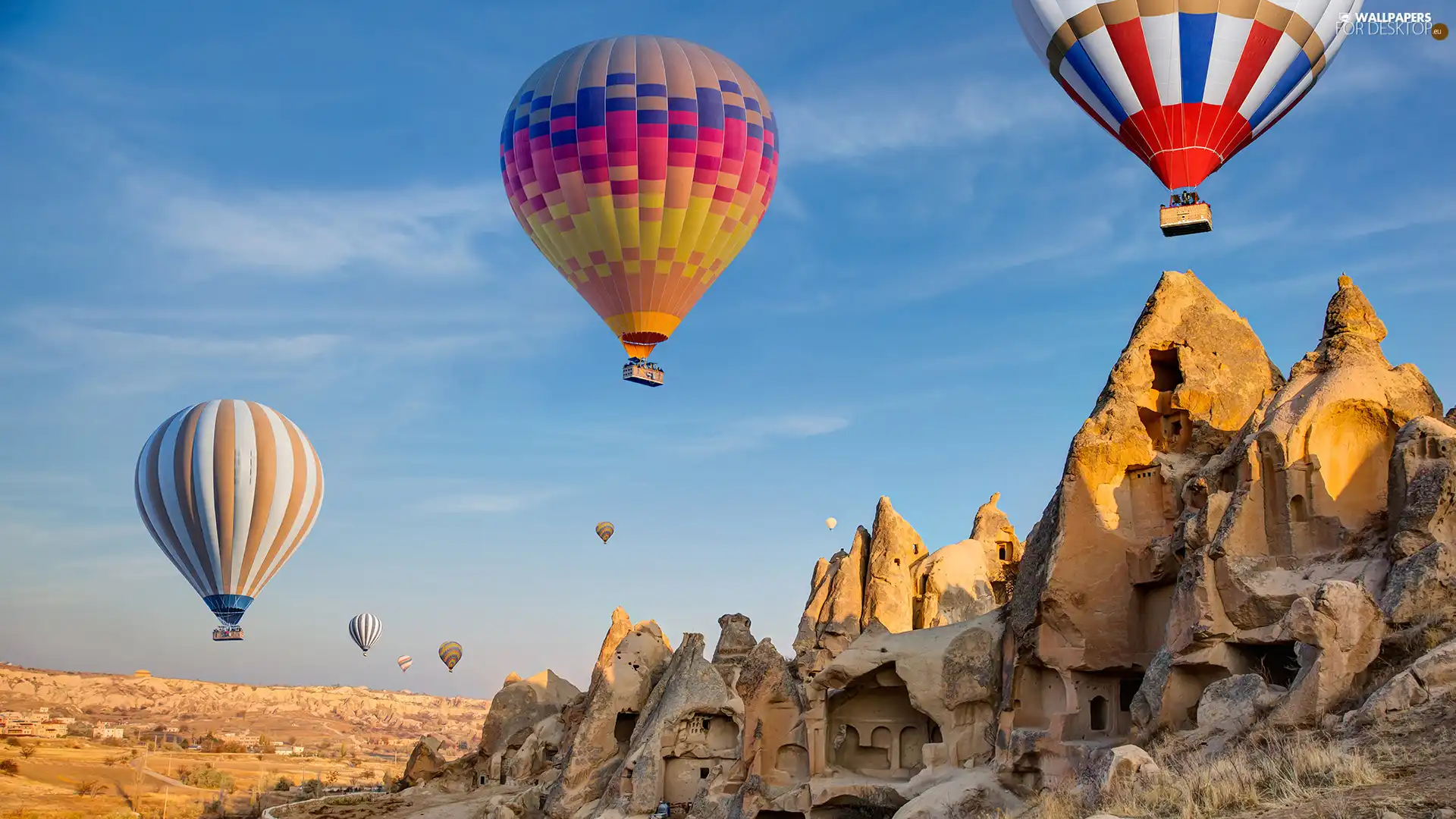 formations, Balloons, Cappadocia, Turkey, Tufa, rocks