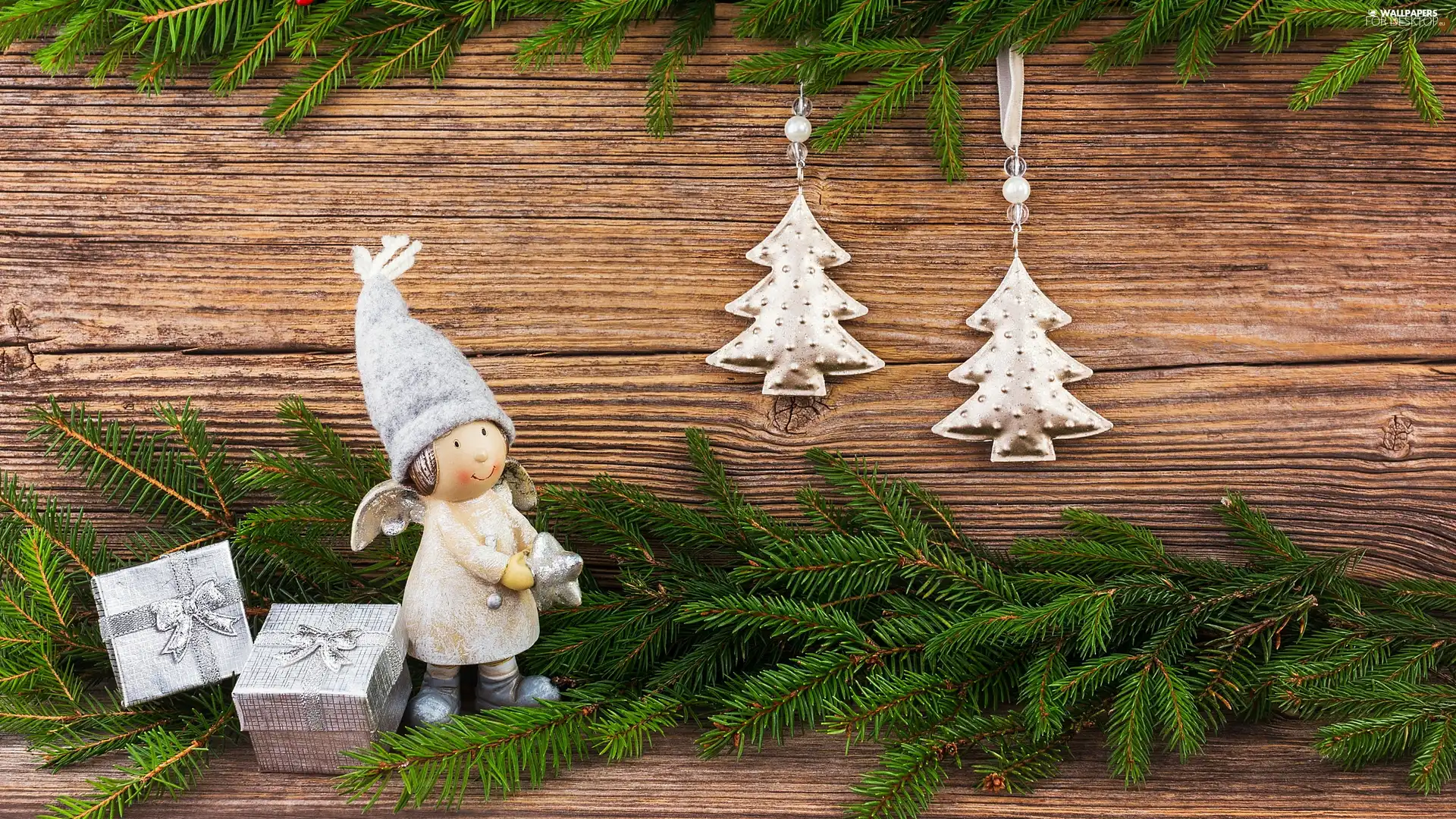 Two, Twigs, Christmas, pendants, Christmas, boarding, angel, composition, gifts