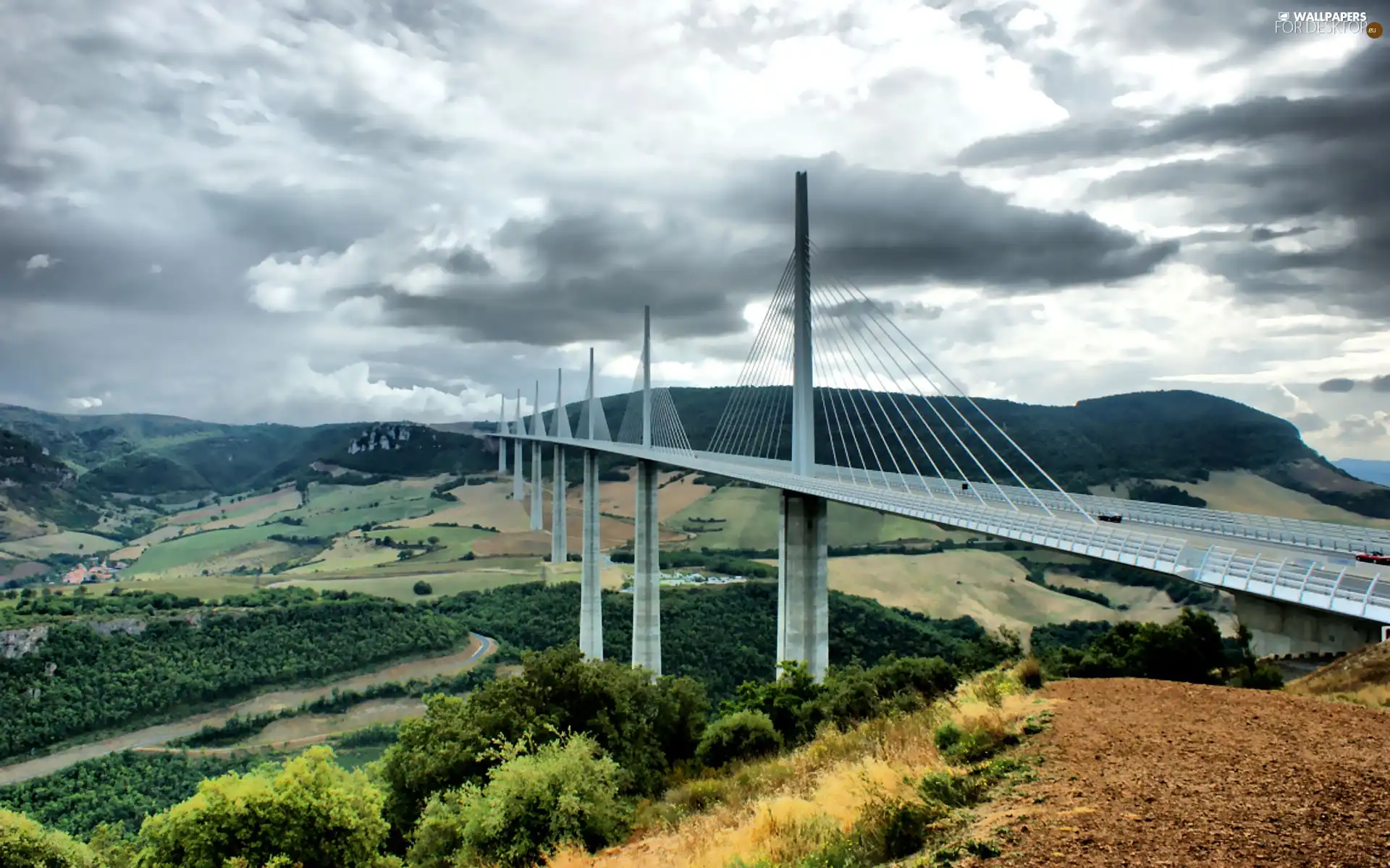 by, overpass, rivers, Millau, France, Valley, Tarn