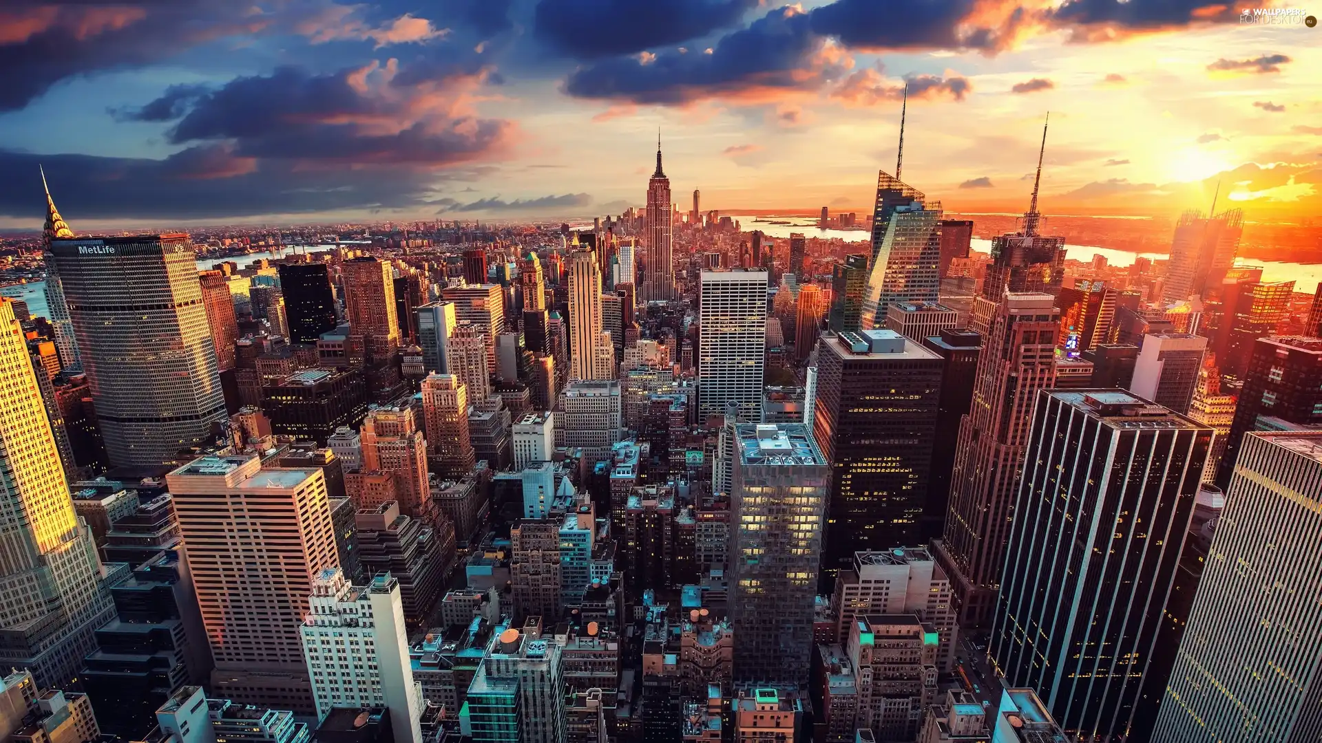 Manhattan, skyscrapers, Aerial View, New York