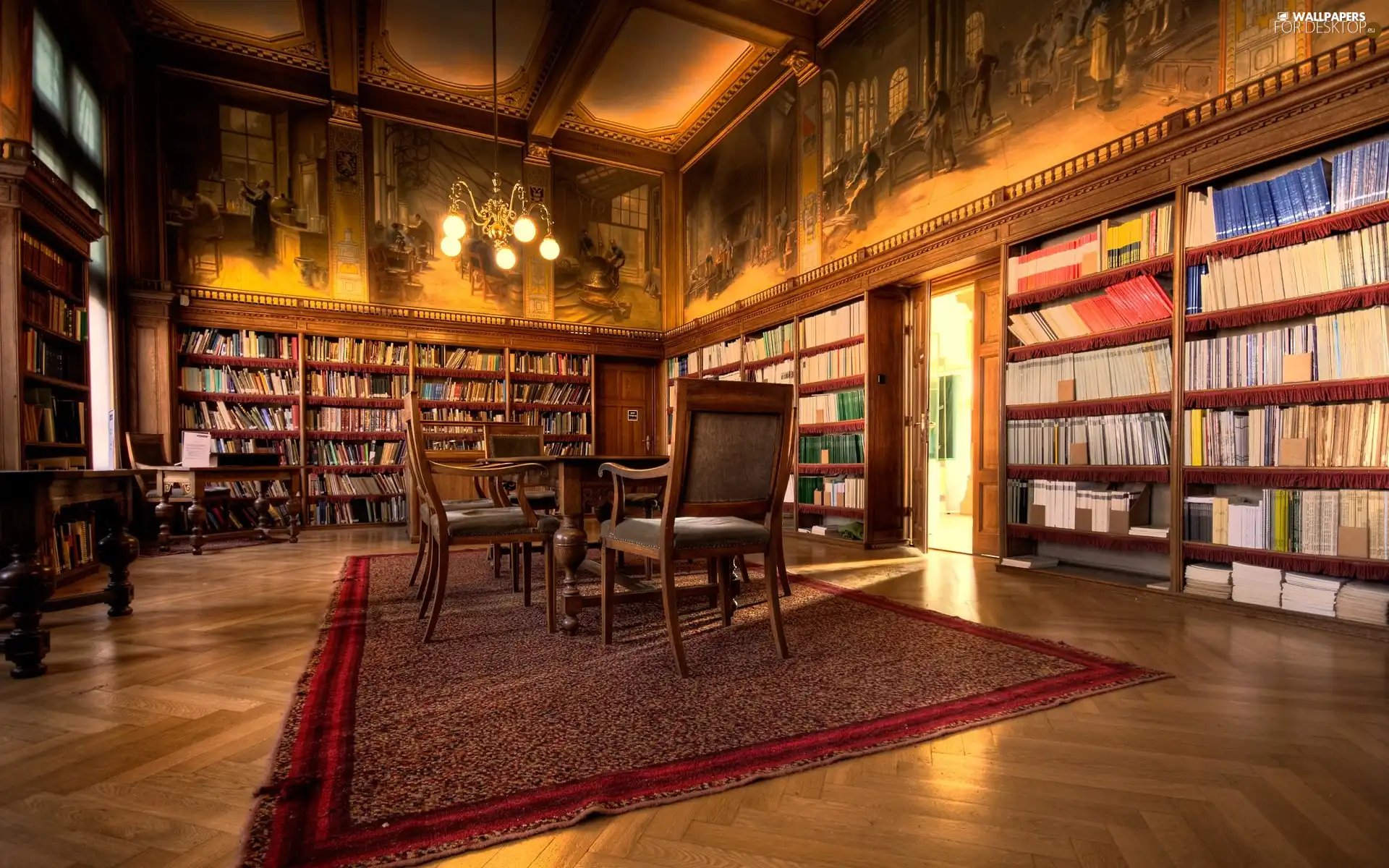 library, an, walls, paintings