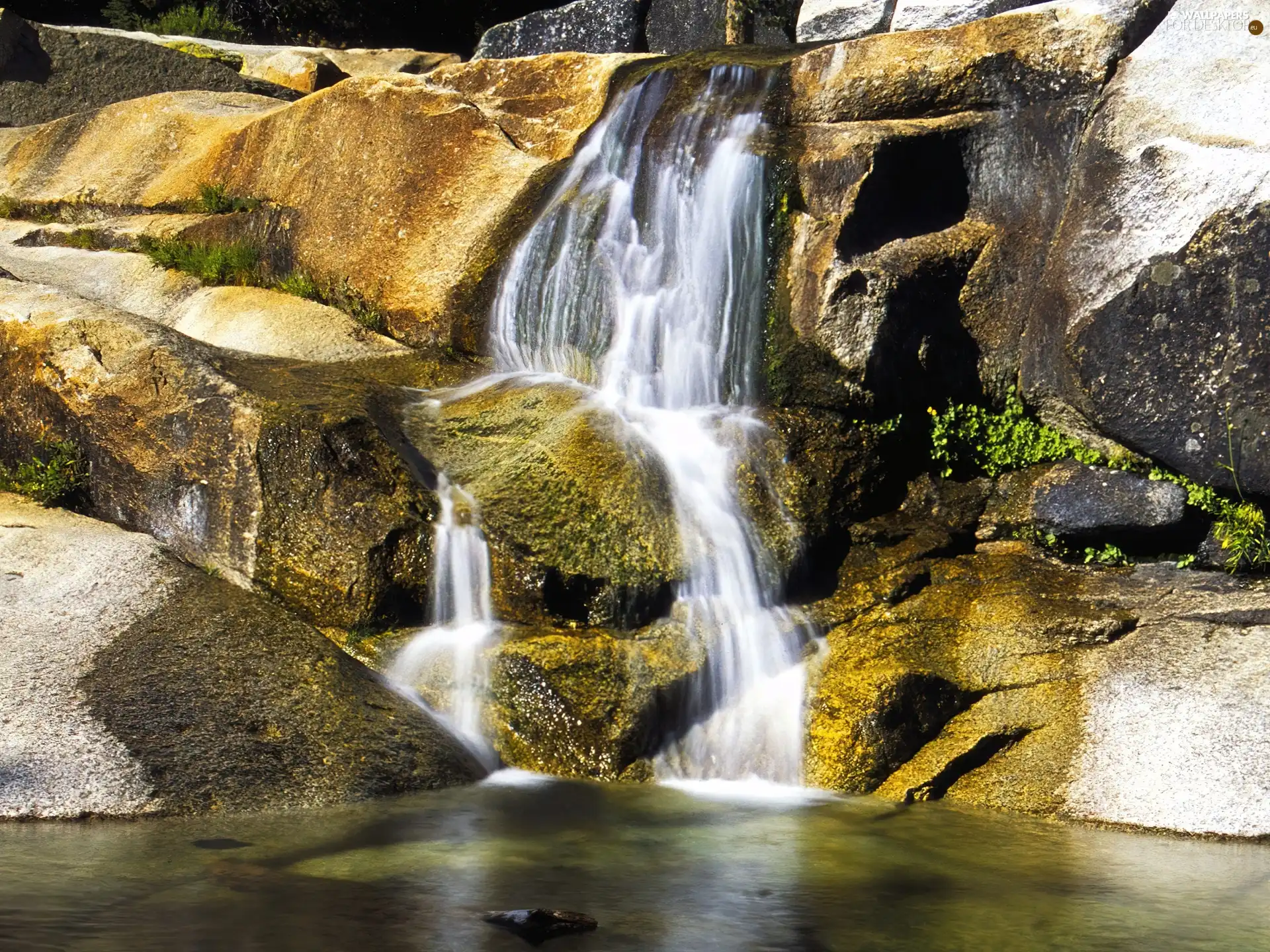 water, boulders, waterfall