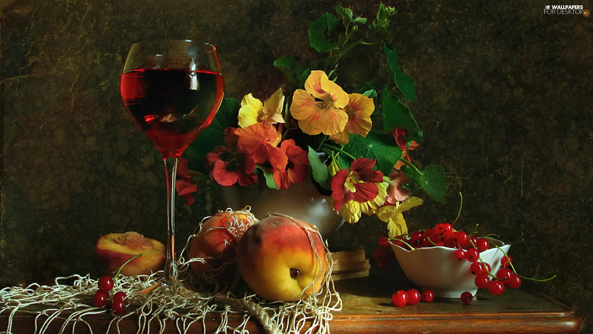 Wine, nasturtium, Fruits