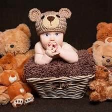 basket, Bonnet, bear, Blanket, Kid, toys, Black Background