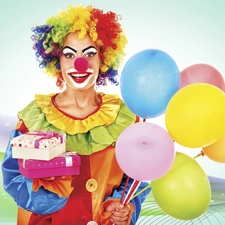 clown, balloons