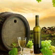 barrel, grapes, Wine