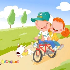 Bike, Kids, dog