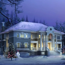 birth, christmas tree, winter, God, house
