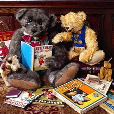 Books, bear, glasses