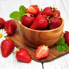 strawberries, board, Flower, bowl