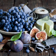 cheese, Grapes, figs