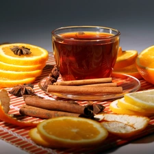 Lemon, cup, cinnamon, carambola, orange, tea