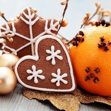 Gingerbread, decoration, cloves, baubles, orange, Christmas