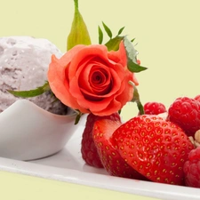 ice cream, rose, composition, Fruits