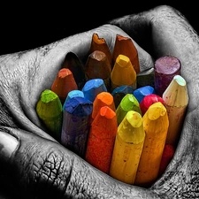 Men, color, crayons, hand