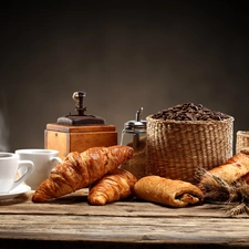 croissants, coffee, grains