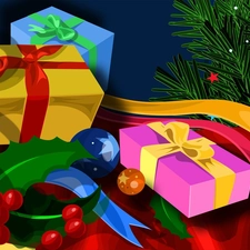 Ribbons, christmas tree, gifts