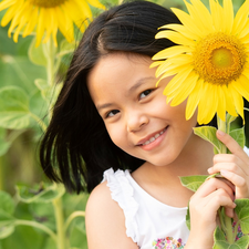 Kid, girl, Nice sunflowers, smiling