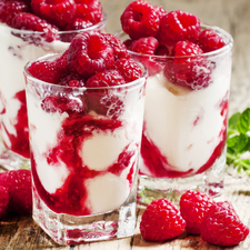 Glass, dessert, raspberries