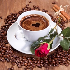 rose, coffee, grains, cup