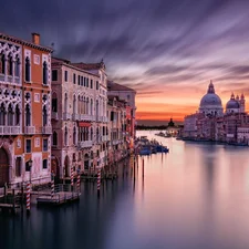 Canal Grande, Italy, Houses, Great Sunsets, Basilica of St. brand, Venice