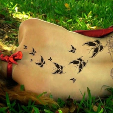 Women, musical, grass, Tattoo