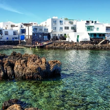 Houses, sea, Greece, rocks