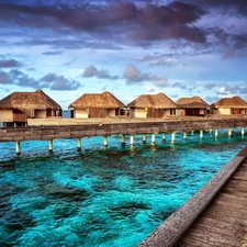 Hotel hall, complex, pier, sea, Houses, The hotel